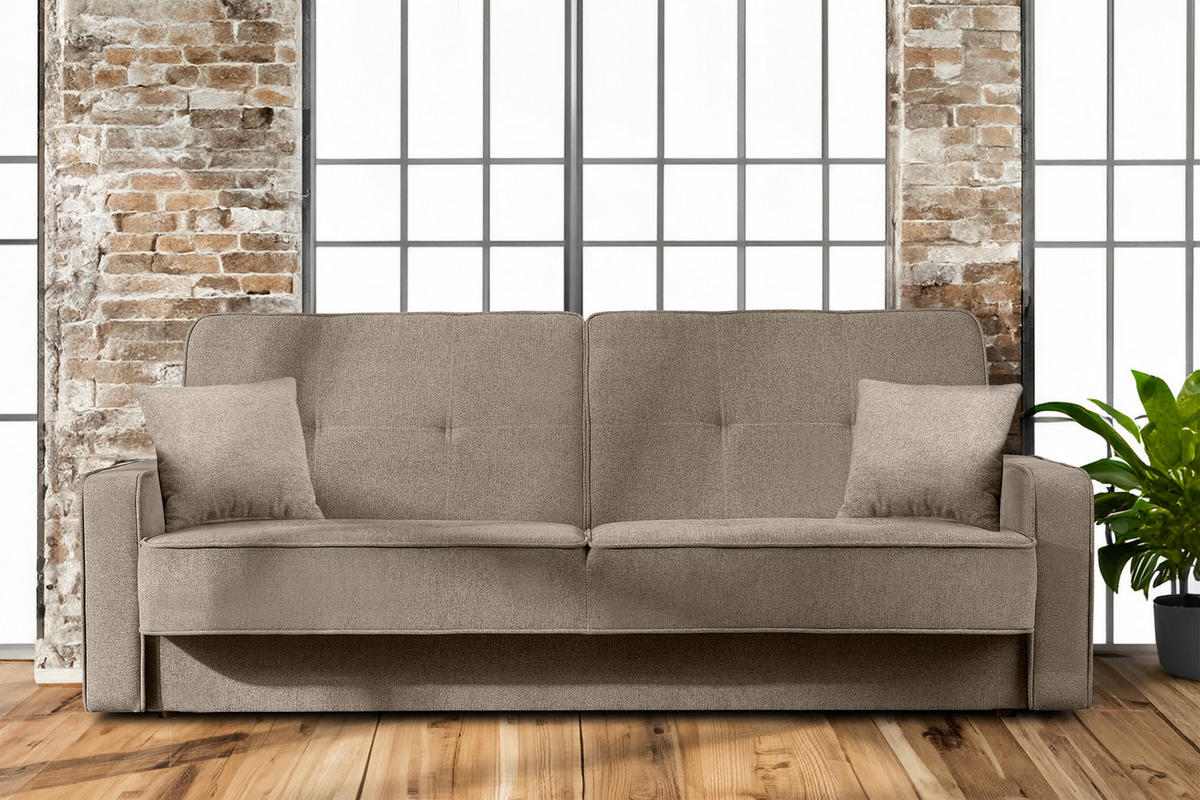 SCHLAFSOFA ORIO 3 Personen, Chenille-Stoff, Hellbraun - Hellbraun, Textil (219/90/90cm) - KONSIMO®