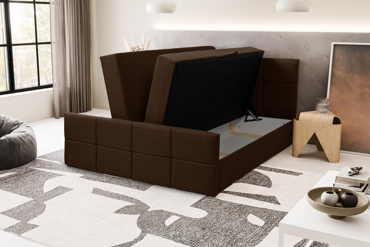 BOXBETT DORIS mit 2 Bettkästen, 160x200, Farbe: Braun, Velourstoff, mit Bonell-Matratze inkl. Topper - Braun, Holz/Kunststoff (160/200cm) - VENASI MÖBEL