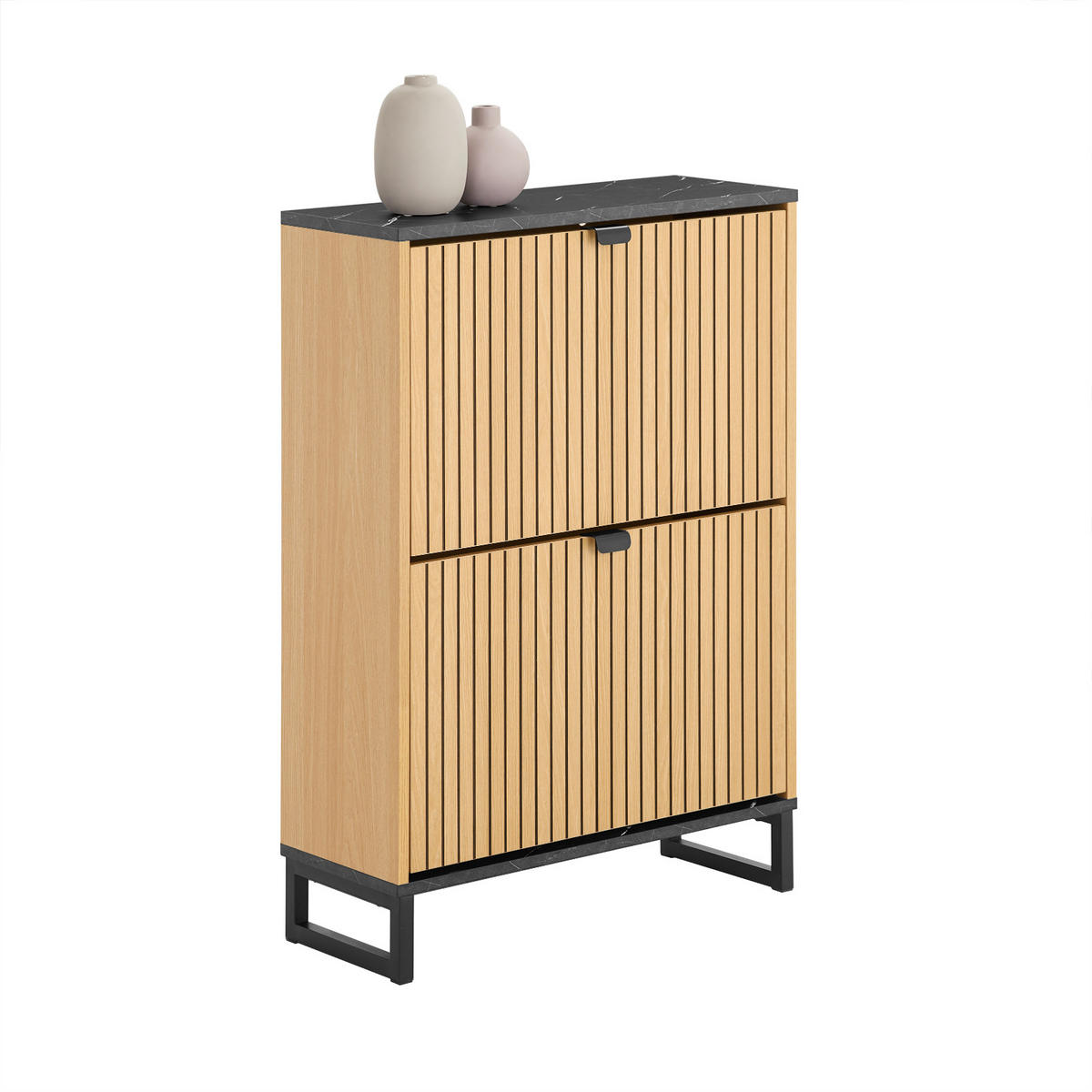 SCHUHSCHRANK Holzoptik & Schwarz mit Marmor - Naturfarben, Holzwerkstoff (60/88/24cm) - SoBuy