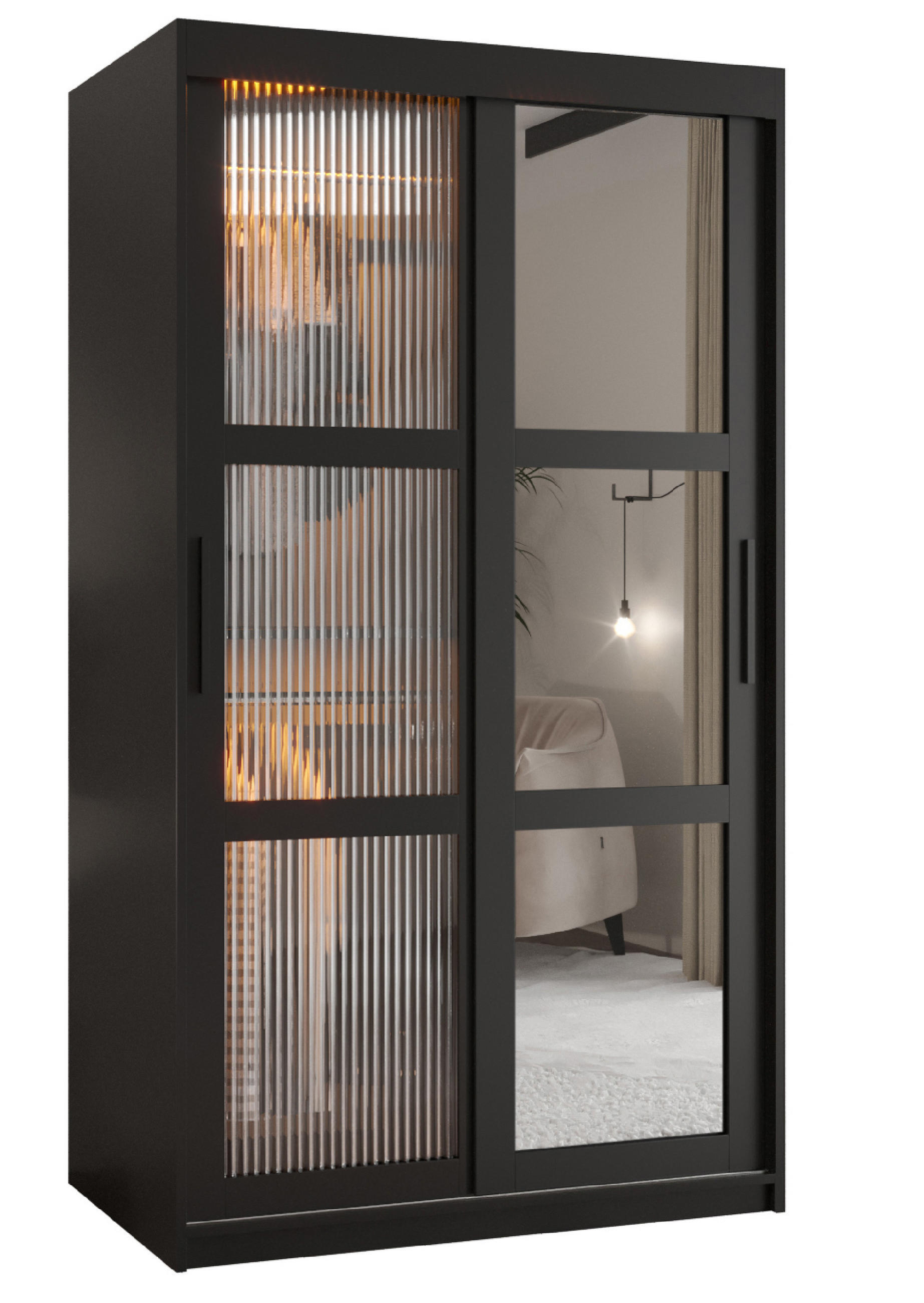 Abiks Möbel Schwebetürenschrank Schwarz 100x200x62 cm