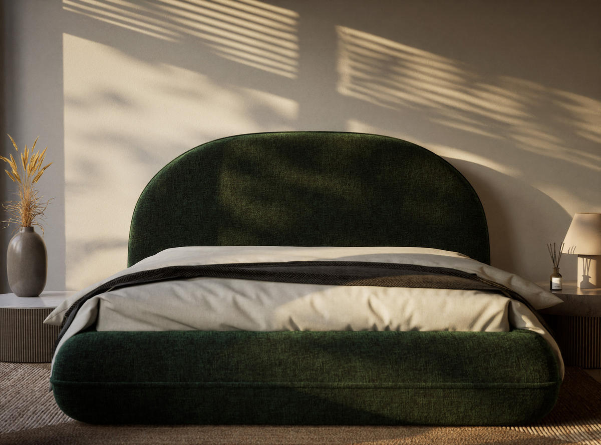 POLSTERBETT Koji Dunkelgrün 180/200 cm im Chenille-Stoff - Dunkelgrün/Schwarz, Holz/Holzwerkstoff (180/200cm) - Maison de Reve