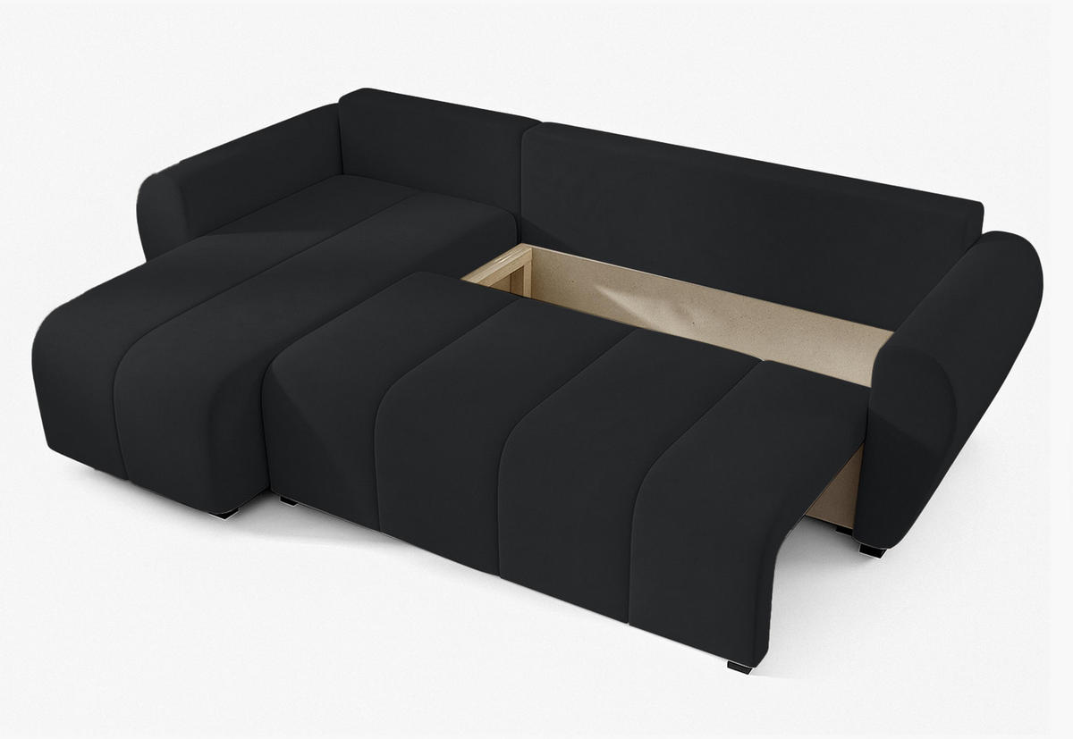 ECKSOFA L Form Malatya Schwarz 246/145/82 cm stilvolle mit Schlaffunktion L - Schwarz, Kunststoff/Textil (145/246cm) - AX Living