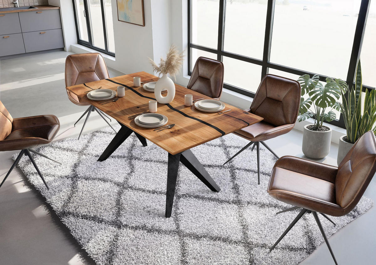 ESSTISCH Mango 160x90x76 natur lackiert / Epoxid schwarz, Sterngestell anthrazit matt EPOXY - Braun, Holz (90/160/76cm) - Massivmoebel24