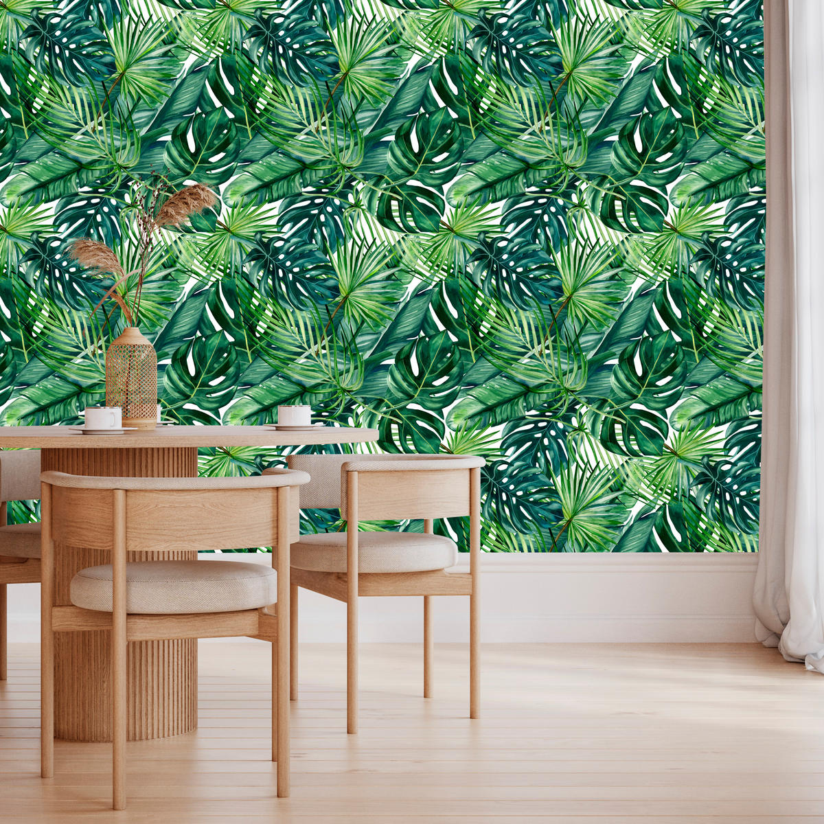 VLIESTAPETE Tropische Blätter im Boho-Stil – Grün – 50x1000 cm - Grün, Papier (50/1000cm) - Muralo