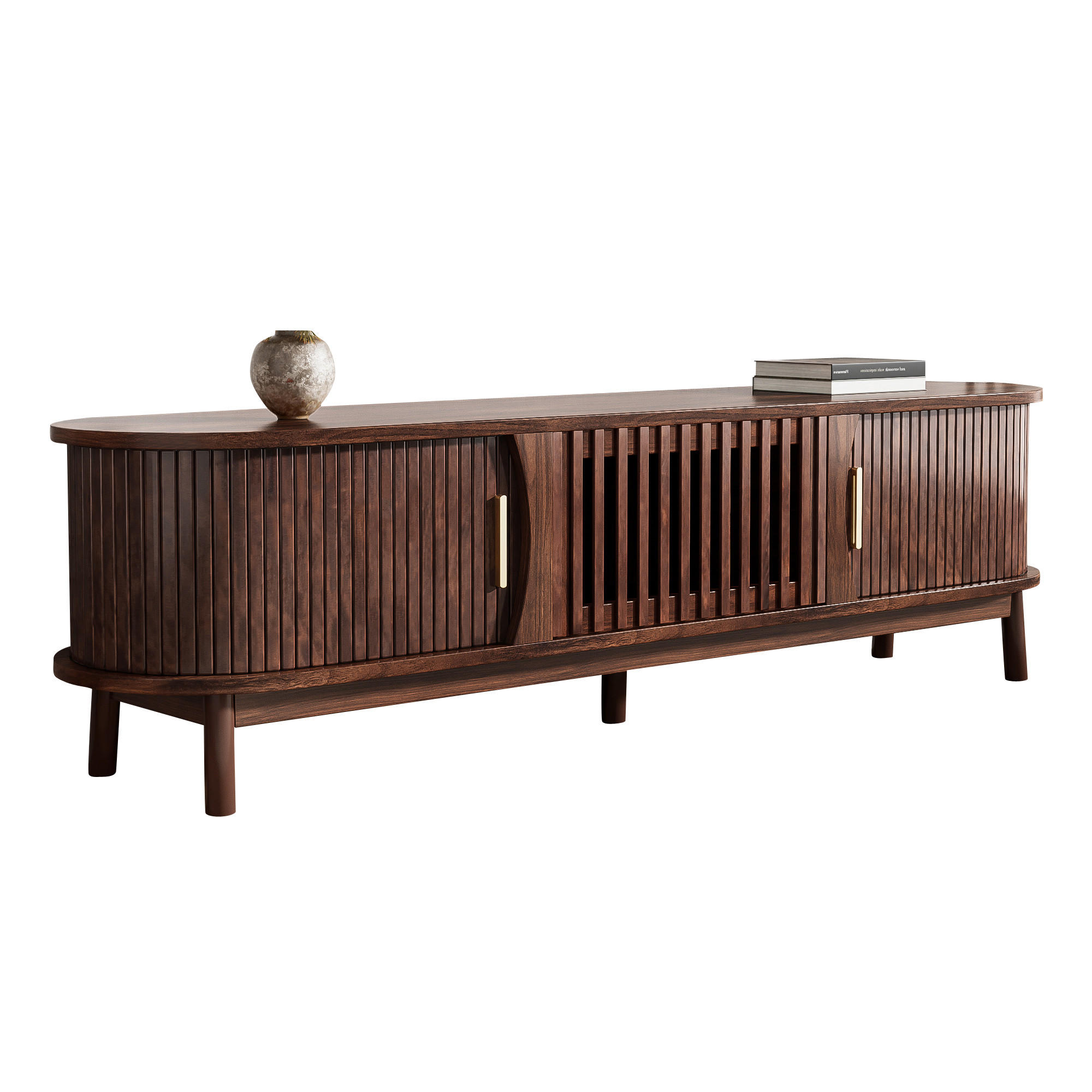 LOWBOARD Walnuss Mit Schiebetüren Und Rollfront - Walnussfarben, Holzwerkstoff (165/46/39.5cm) - Urban Meuble