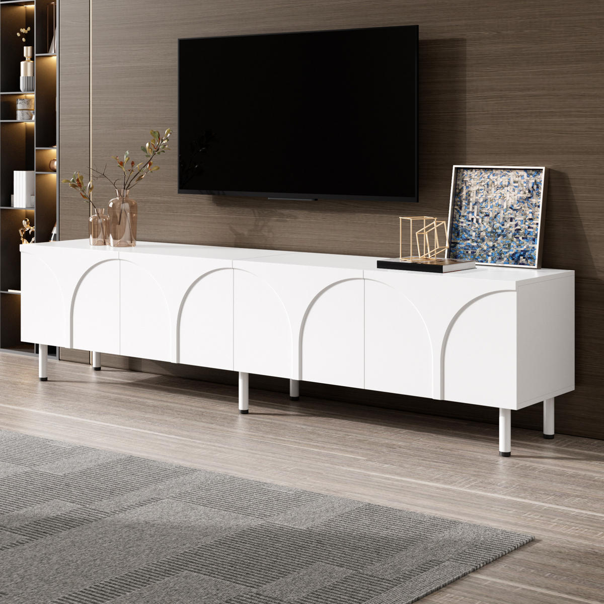 TV-SCHRANK mit 4 Türen 180 cm Weiß mit Metallfüßen - Weiß, Holzwerkstoff (35/49/180cm) - Beauniv