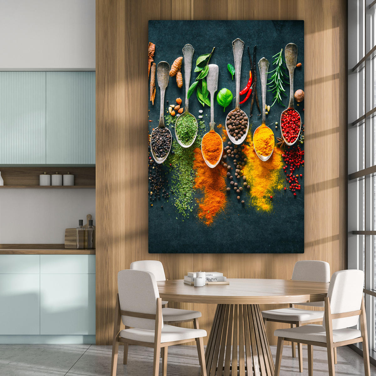 SLIKA NA PLATNU Zelišča 90x140 cm - barve karija, tekstil (90/140cm) - MuchoWow
