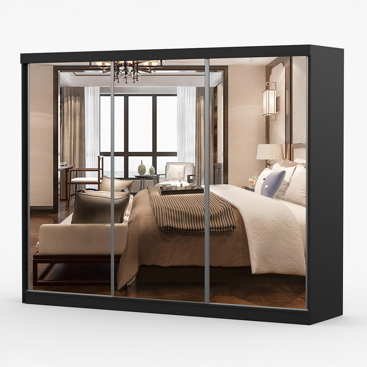 SKŘÍŇ s otočnými dveřmi Milan 250 cm 250/215/64 cm, 3dveřová, černý - černá, kompozitní dřevo (250/215/64cm) - imoebel24
