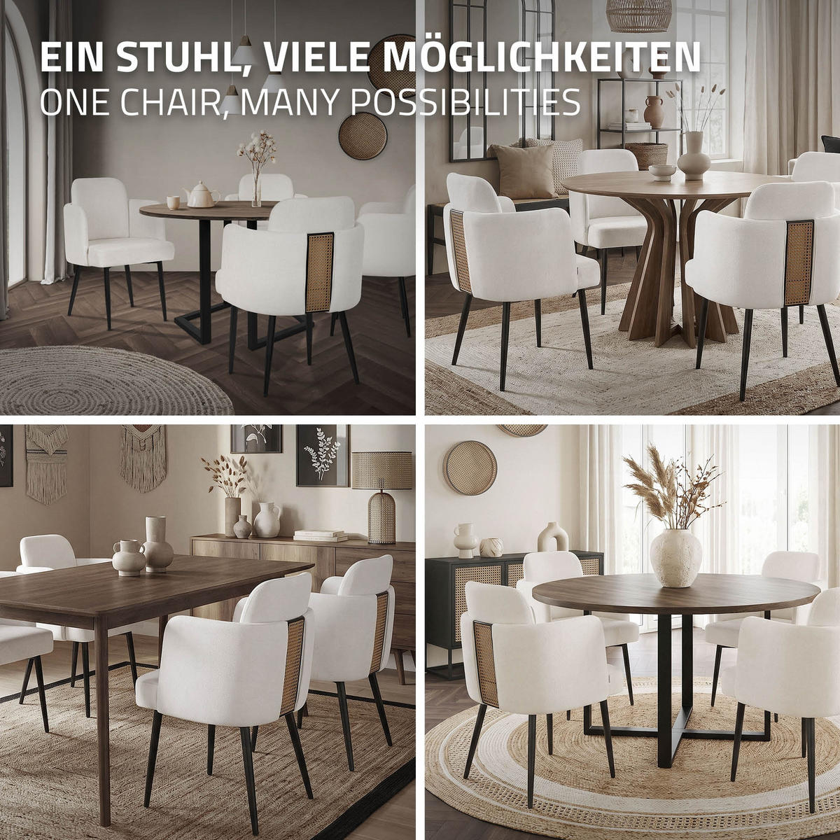 JÍDELNÍ ŽIDLE, sada 4 ks, béžová, s látkovým potahem v ratanovém vzhledu - černá/béžová, kov/textil (59/86/59cm) - ML-DESIGN