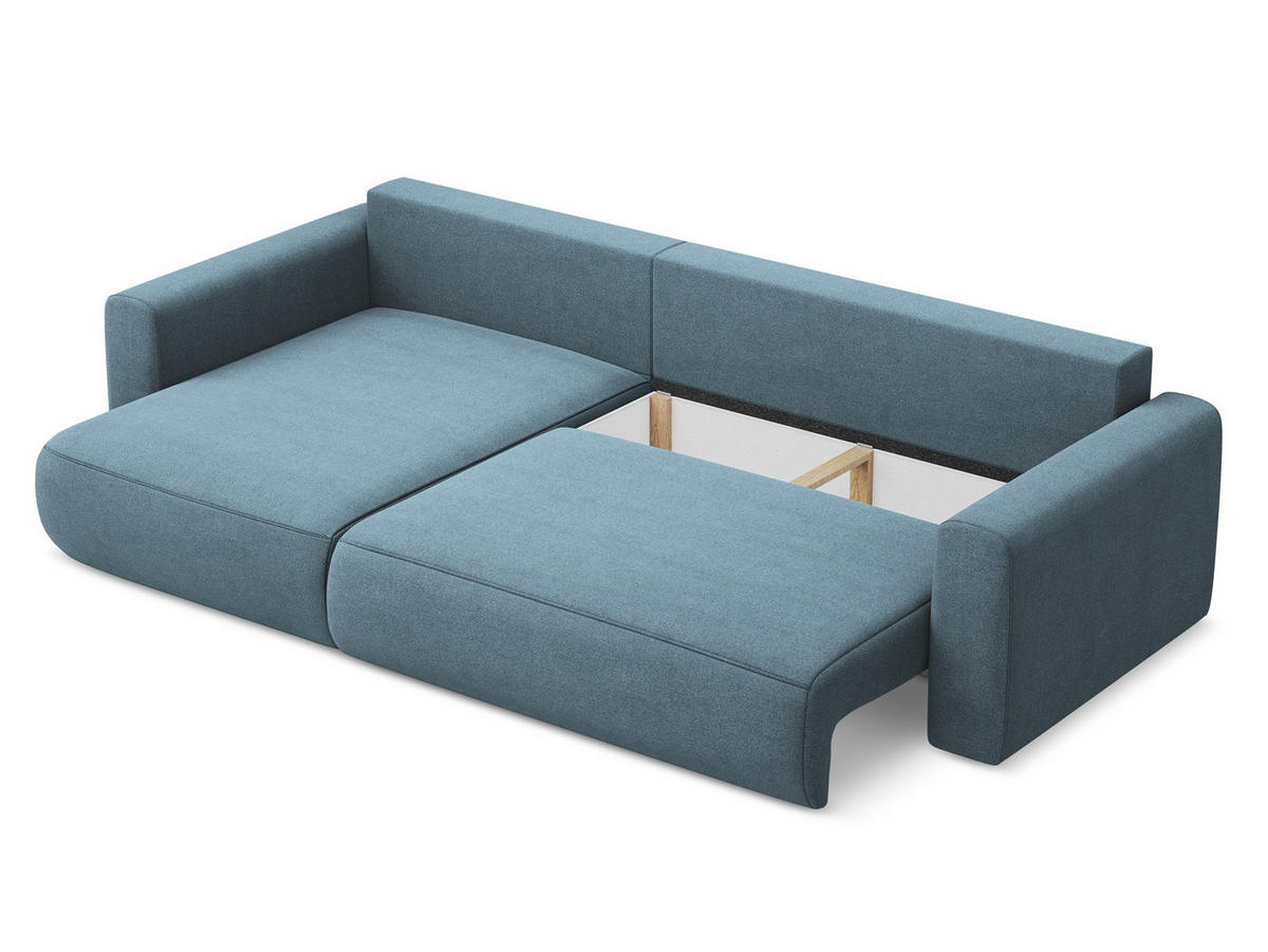 ECKSOFA mit Schlaffunktion Strukturstoff Stoff Blau - Blau/Schwarz, Kunststoff/Textil (149/278cm) - Makamii