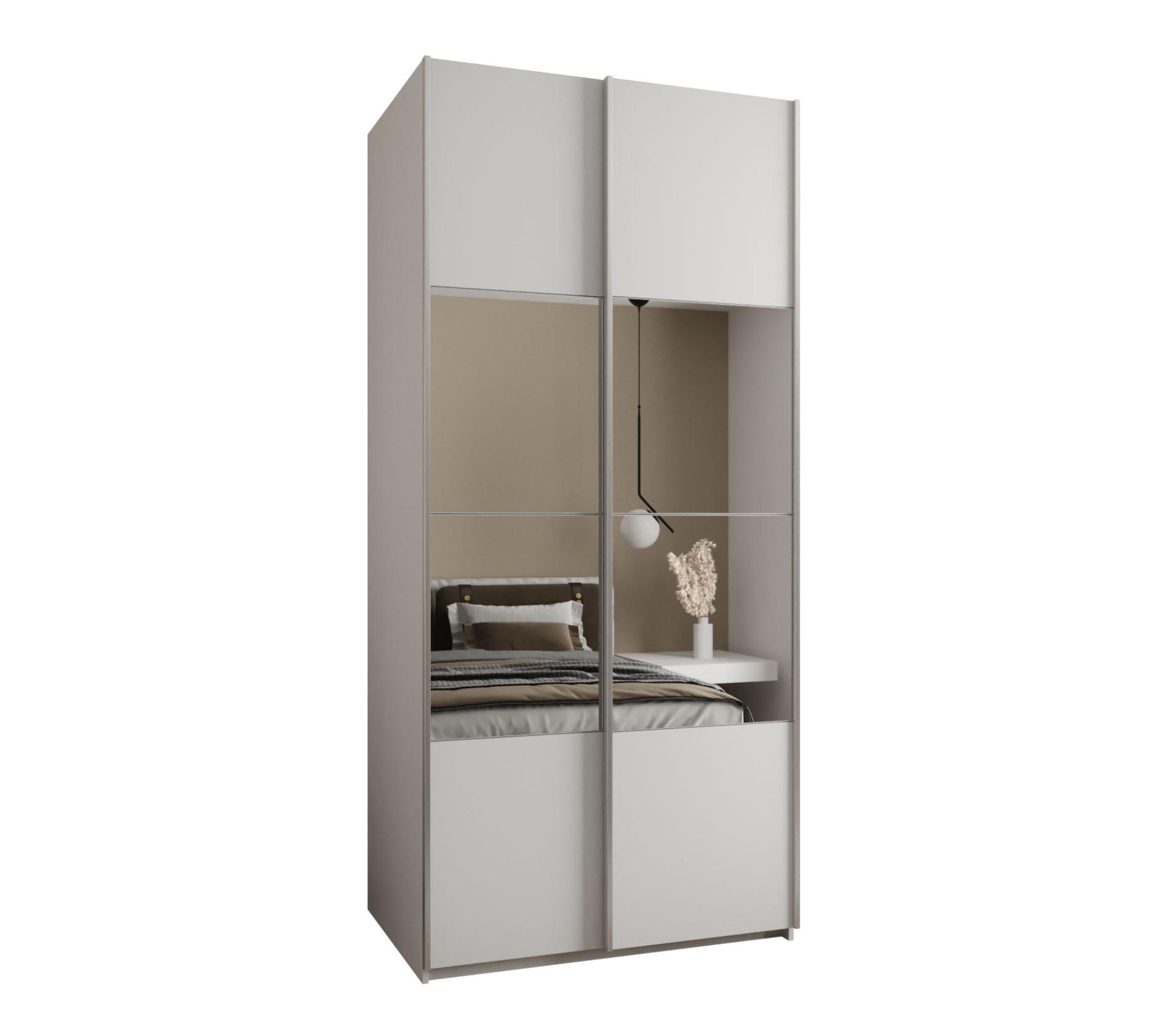 Abiks Möbel Schwebetürenschrank Weiß, Weiß, Silber 100x245x64 cm