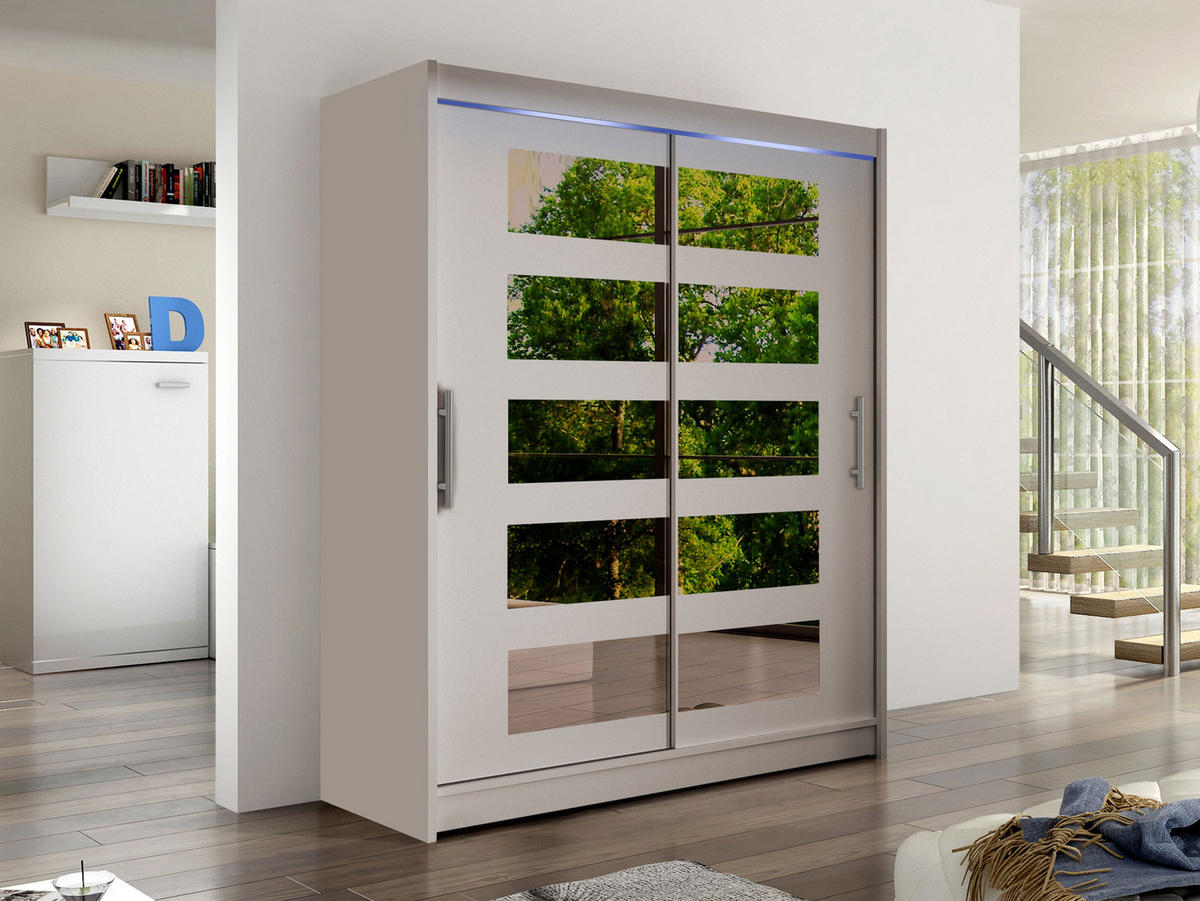 SCHWEBETÜRENSCHRANK Westa V, mit RGB LED Beleuchtung - Kaschmir/Silberfarben, Holzwerkstoff/Metall (150/200/58cm) - MIRJAN24