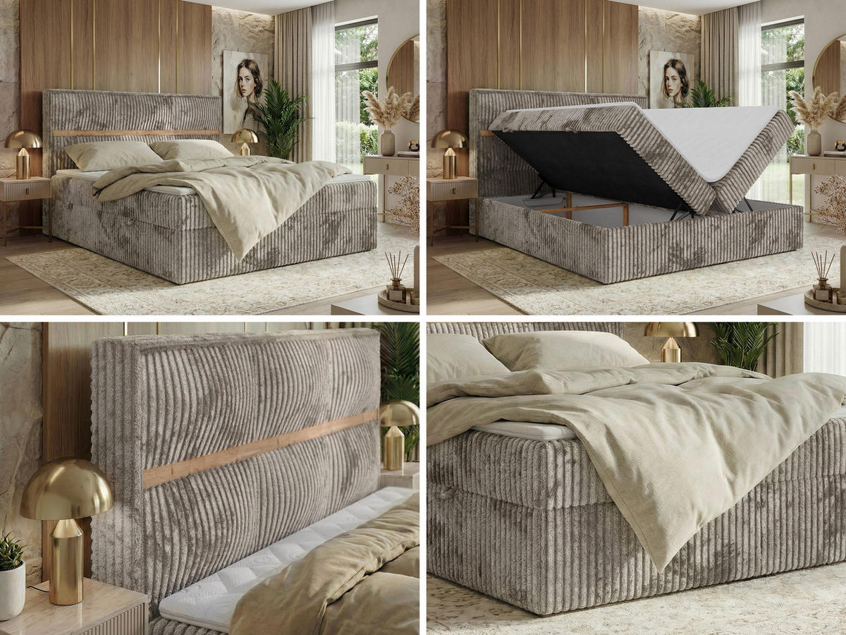POSTEL BOXSPRING ORVO 160/200 - Světle hnědá Manšestr - Topper Visco - H3 - černá/světle hnědá, textil/plast (160/200cm) - MKS