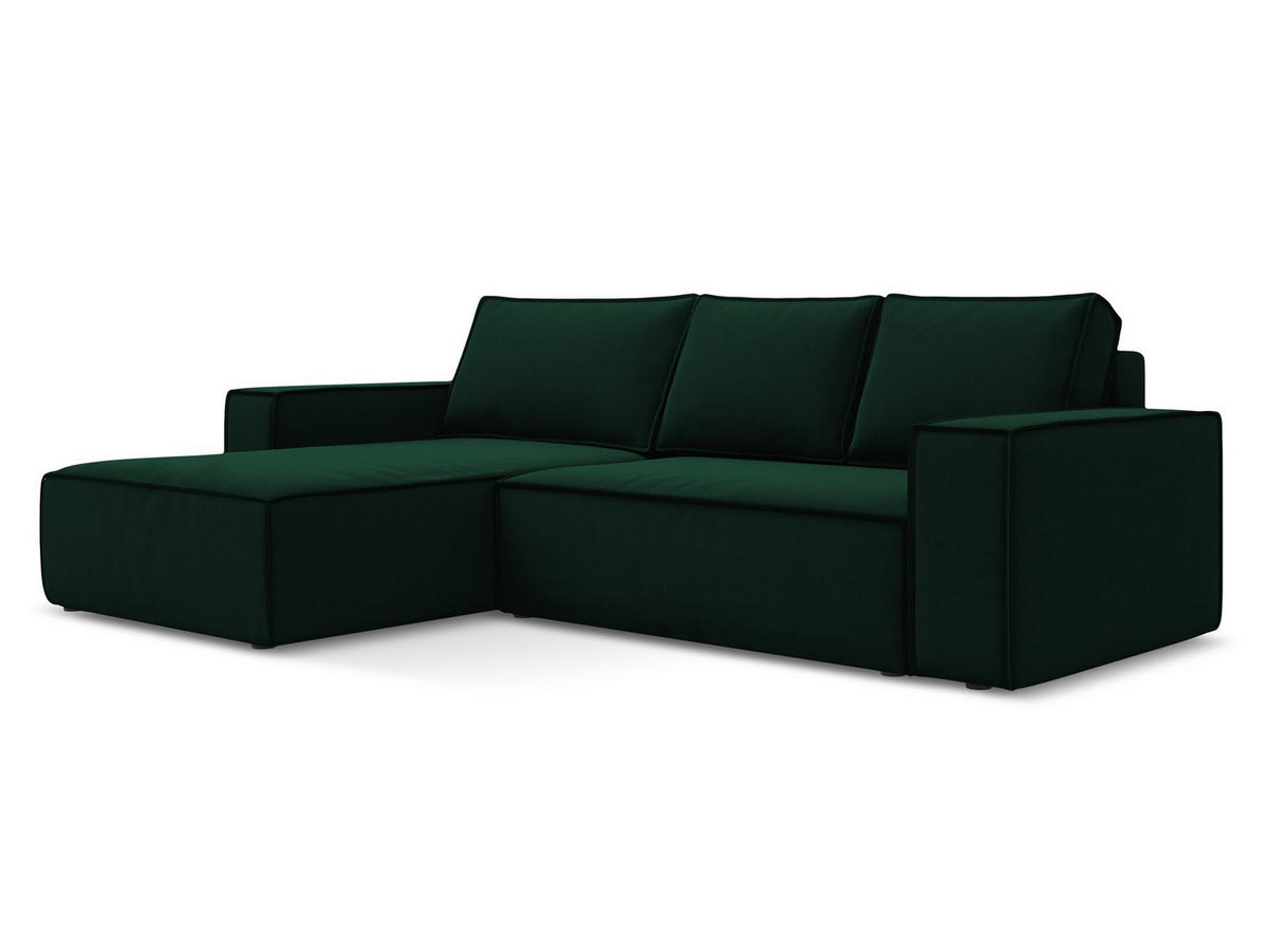 ECKSOFA mit Schlaffunktion Samt Stoff Grün - Dunkelgrün/Schwarz, Kunststoff/Textil (185/290cm) - Makamii