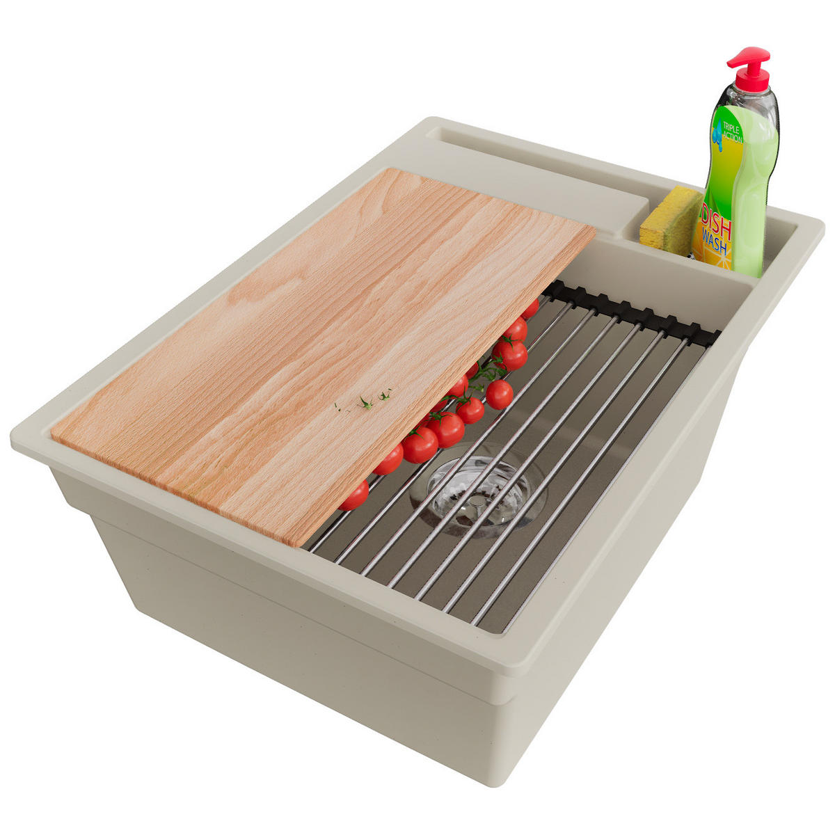 SPÜLBECKEN Oslo Pocket, 2-er set Beige 38/53 cm 1 Becken + Ablauf-Set + Küchenzubehörset ab 40er Unterschrank - Chromfarben/Beige, Kunststoff (38/20/53cm) - Primagran