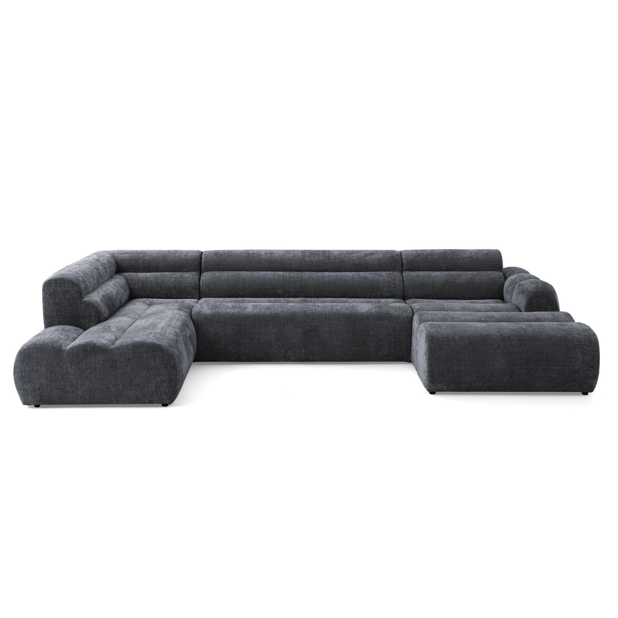 6-SITZER modulares Wohnlandschaft U XXL VEER SET 4 Links, 368 x 190 cm, Chenille Webstoff Dunkelgrau - Dunkelgrau/Schwarz, Holz/Kunststoff (368/75/190cm) - Muffo