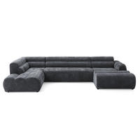 6-SITZER modulares Wohnlandschaft U XXL VEER SET 4 Links, 368 x 190 cm, Chenille Webstoff Dunkelgrau - Dunkelgrau/Schwarz, Holz/Kunststoff (368/75/190cm) - Muffo