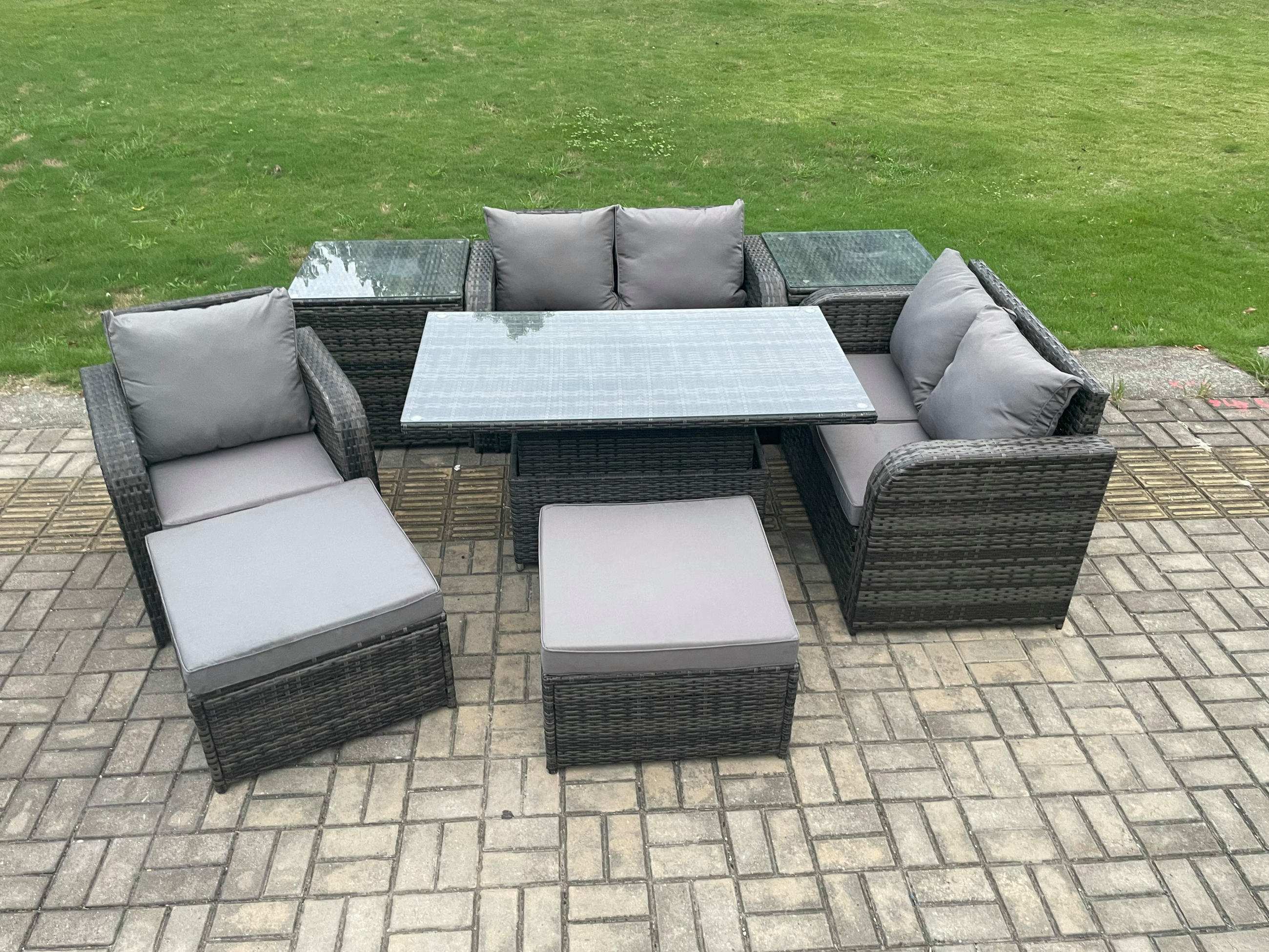 GARTENMÖBELSET Polyrattan 7-Sitzer - Dunkelgrau, Metall - Fimous