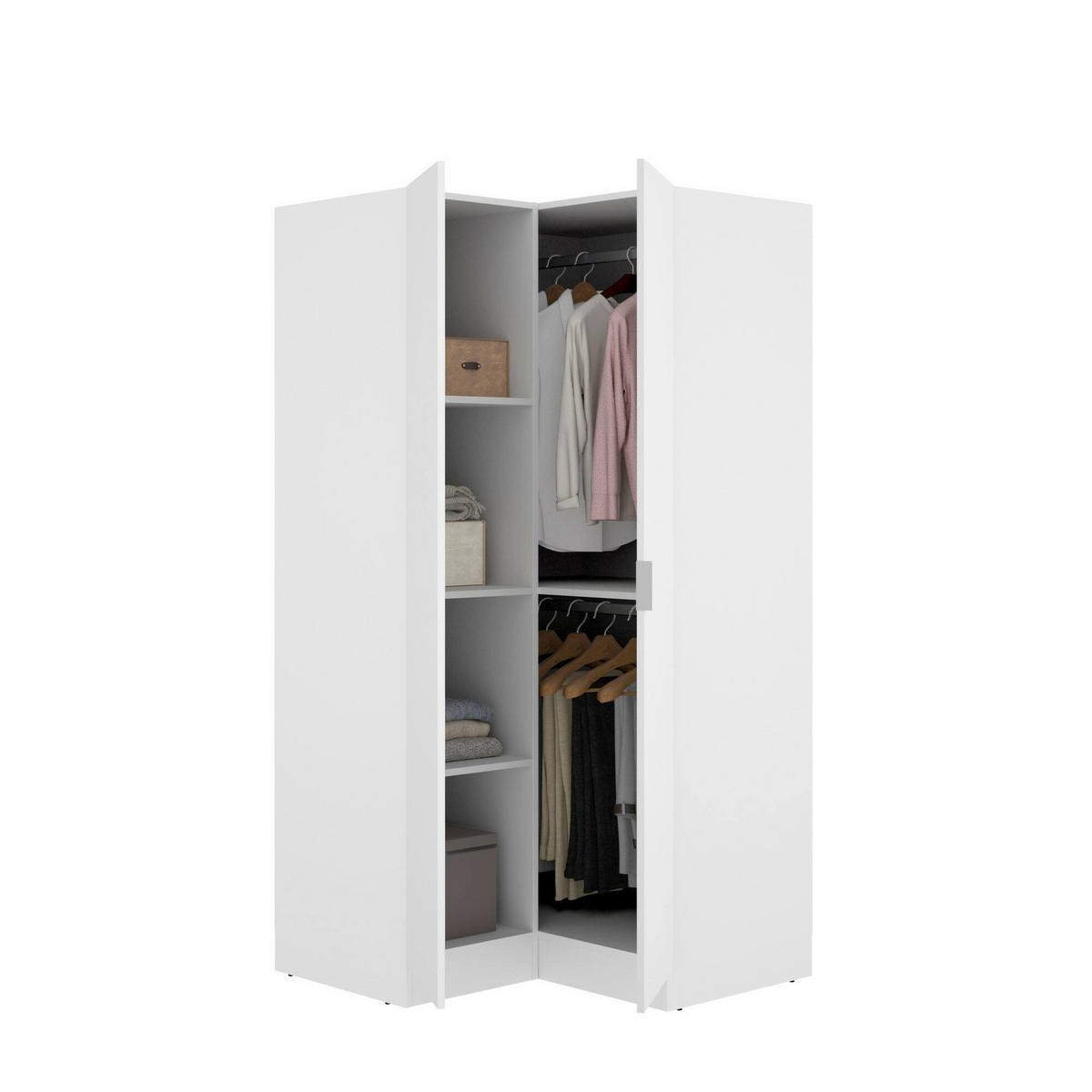 ECKKLEIDERSCHRANK Holz-Effekt Weiß 92.5x90.5h184 - Weiß, Holzwerkstoff (90.5/184/92.5cm) - DMORA