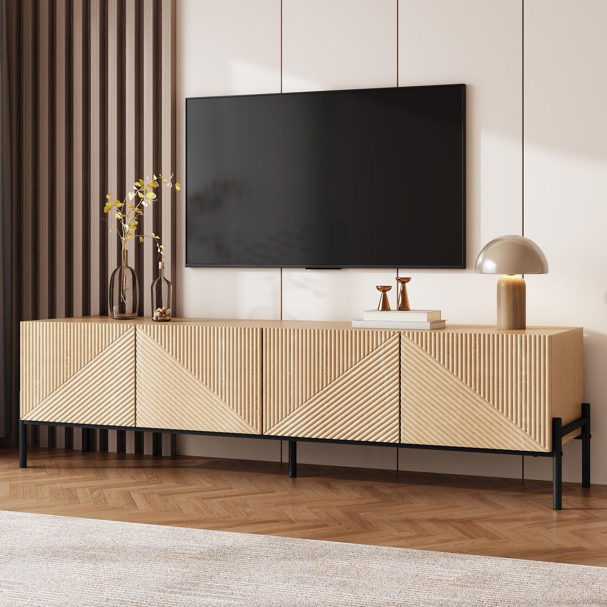 TV-SCHRANK Lowboard 4 Türen 3D Design Stauraum - Naturfarben, Holz (163.5/45/40cm) - Fortuna Lai