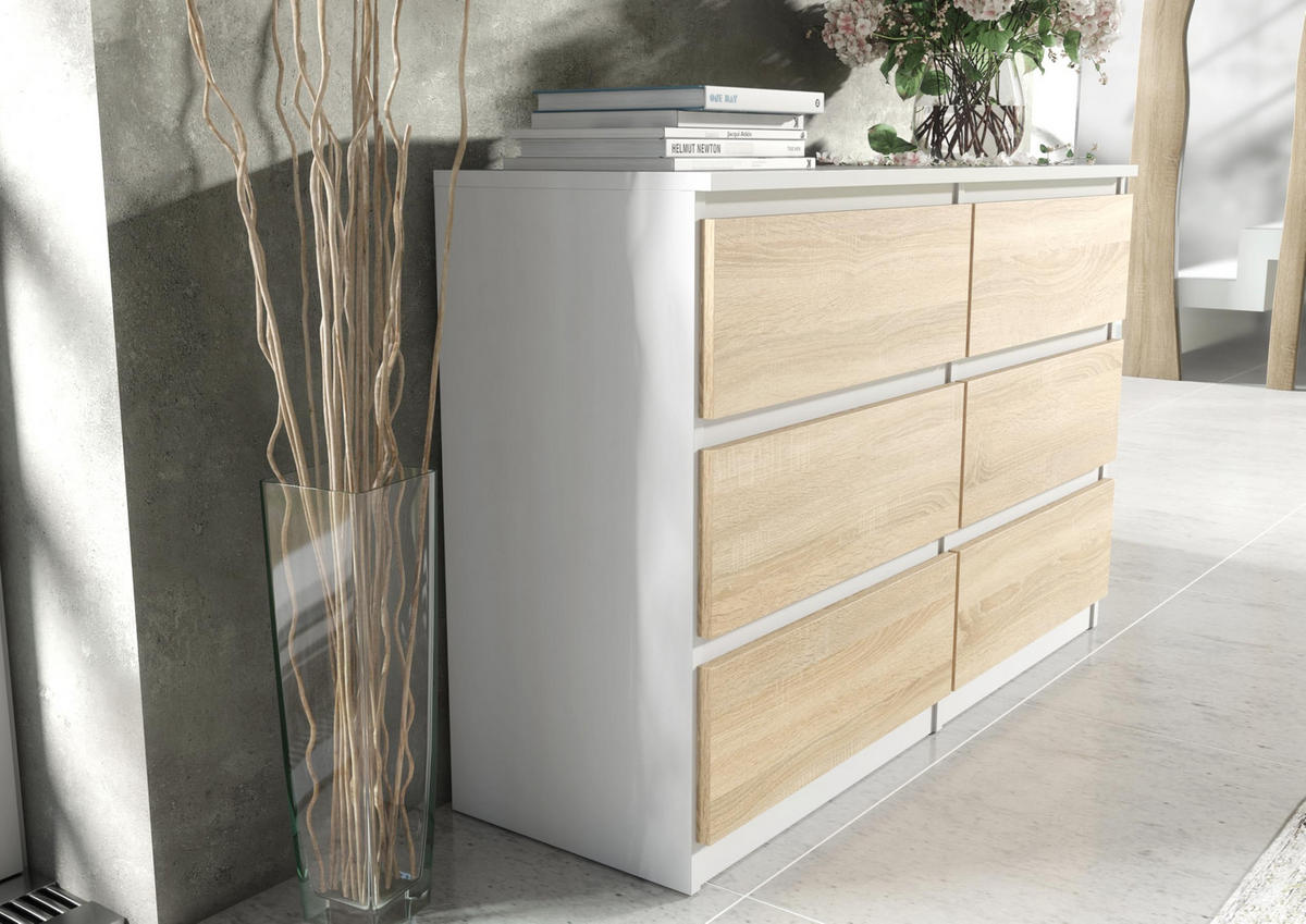 KOMMODE 120 Weiß & Sonoma oak 120x78,5x39 cm - Weiß/Sonoma Eiche, Holzwerkstoff (120/78.5/39cm) - Mobelsta