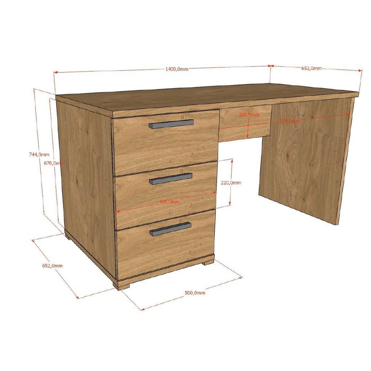 SCHREIBTISCH Keelia Eiche Melamin 3 Schubladen Stauraum - Eichefarben, Kunststoff (140/65/74cm) - 58aufmkessel