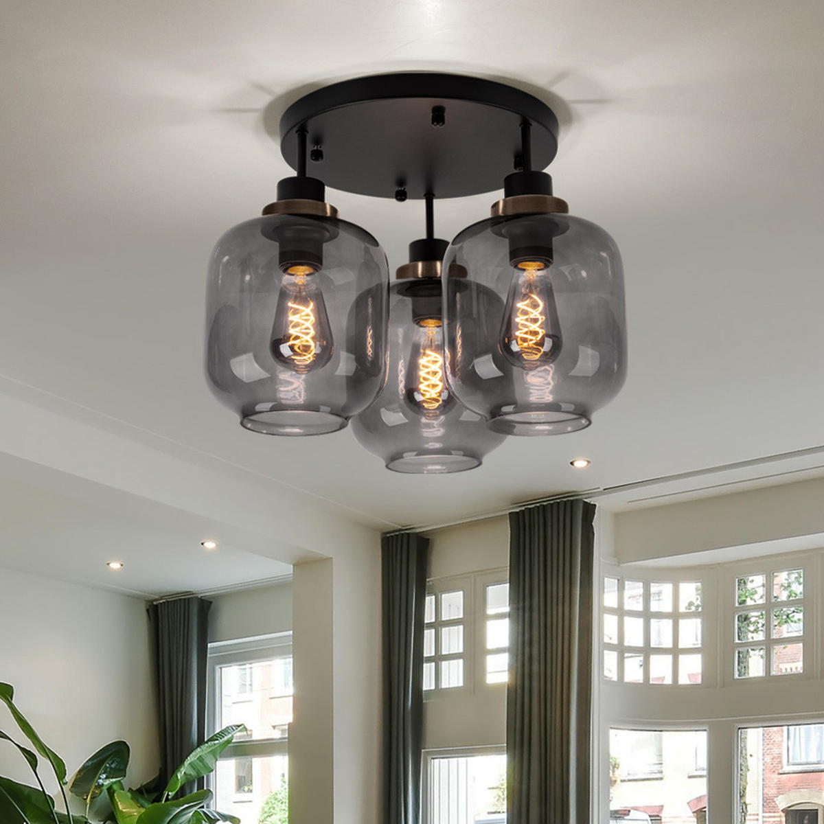 DECKENLEUCHTE Metall Schwarz matt rauch - Schwarz, Glas (45/45/33cm) - Globo Lighting