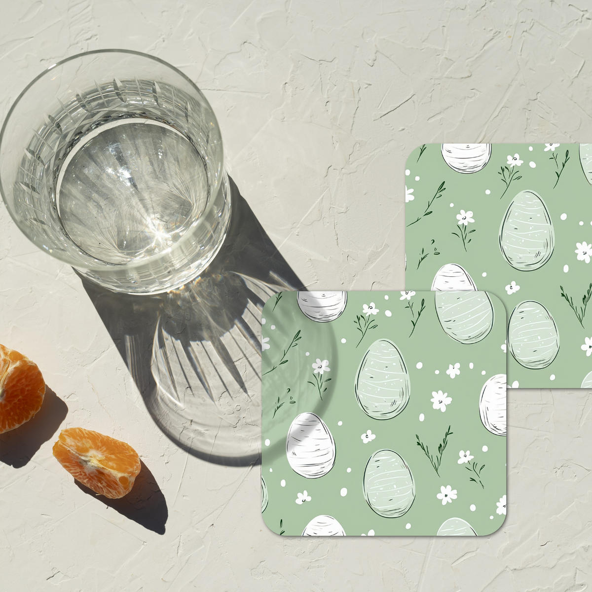 GLASUNTERSETZER 6er-Set Grün - Eier - Muster 10x10 cm - Hellgrün, Naturmaterialien (10/0.2cm) - MuchoWow