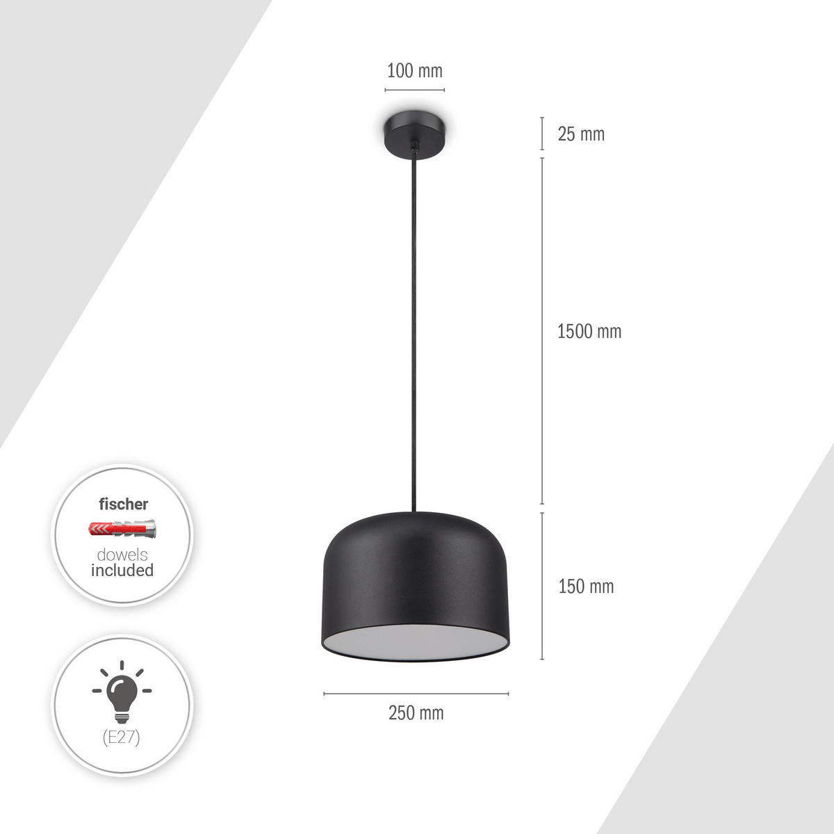 PENDELLEUCHTE Bowl - Schwarz, Metall (25/25/15.4cm) - Paco Home