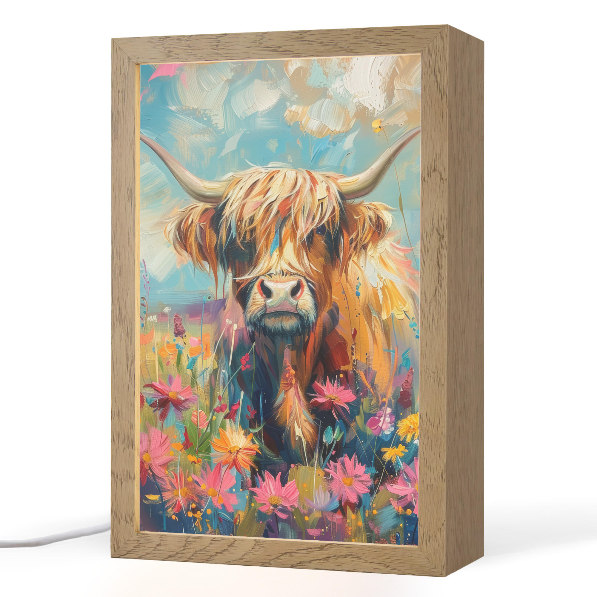 TISCHLEUCHTE Schottische Hochländer - Natur - Farbenfroh - Blumen Tischlampe 20x30 cm - Bordeaux, Holzwerkstoff (8/20/30cm) - OnlyWow
