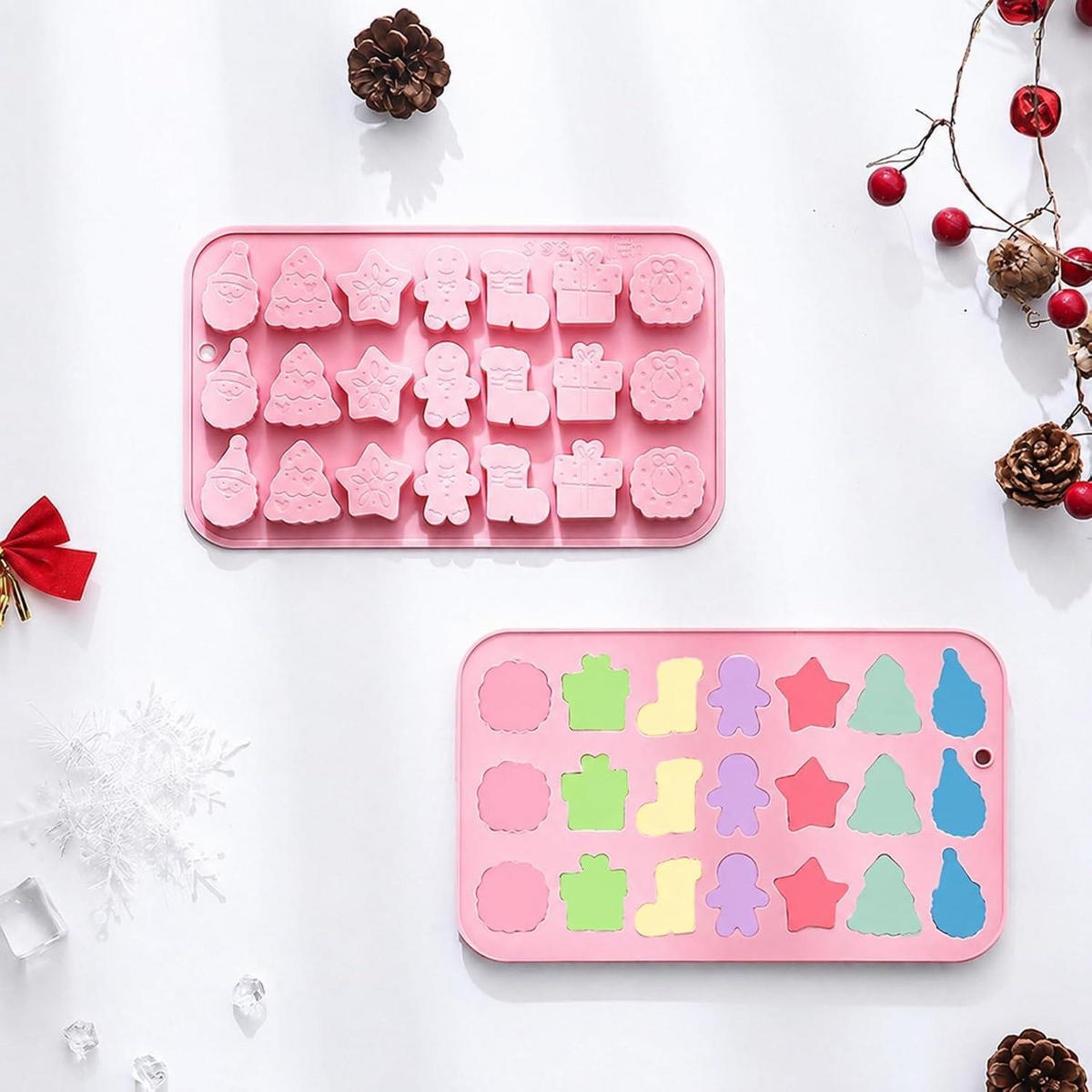 WEIHNACHTS-SILIKONFORM 1 Packung mit 21 Mulden - Rosa, Kunststoff