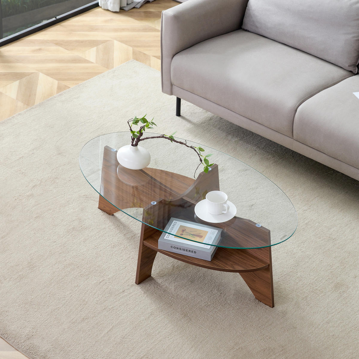COUCHTISCH 104.9/60 cm Transparent/Nussbaum aus MDF und Sicherheitsglas mit Ablage - Nussbaumfarben, Holzwerkstoff (104.9/60/35.6cm) - OKMYHOME