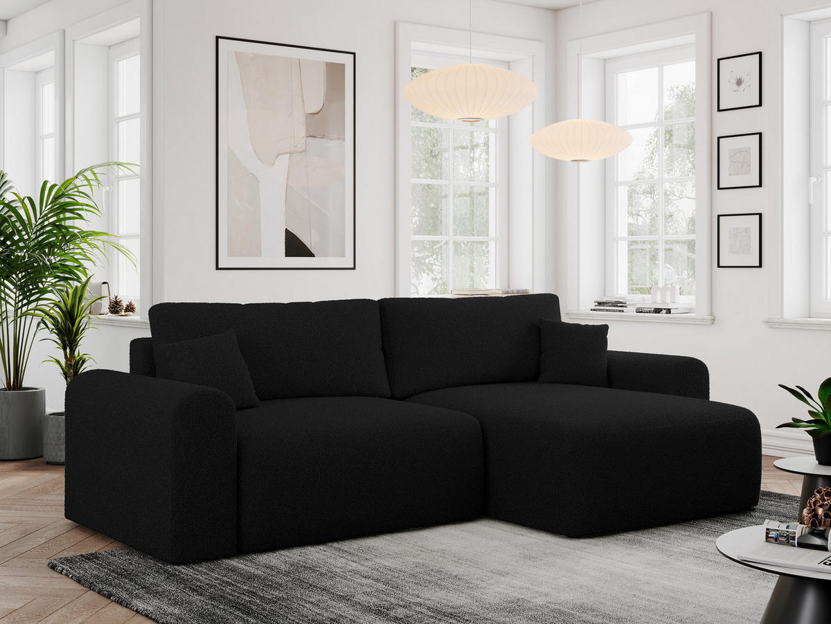 ECKSOFA NELSON Schwarz Boucle - Schwarz, Kunststoff/Textil (274/152cm) - MKS
