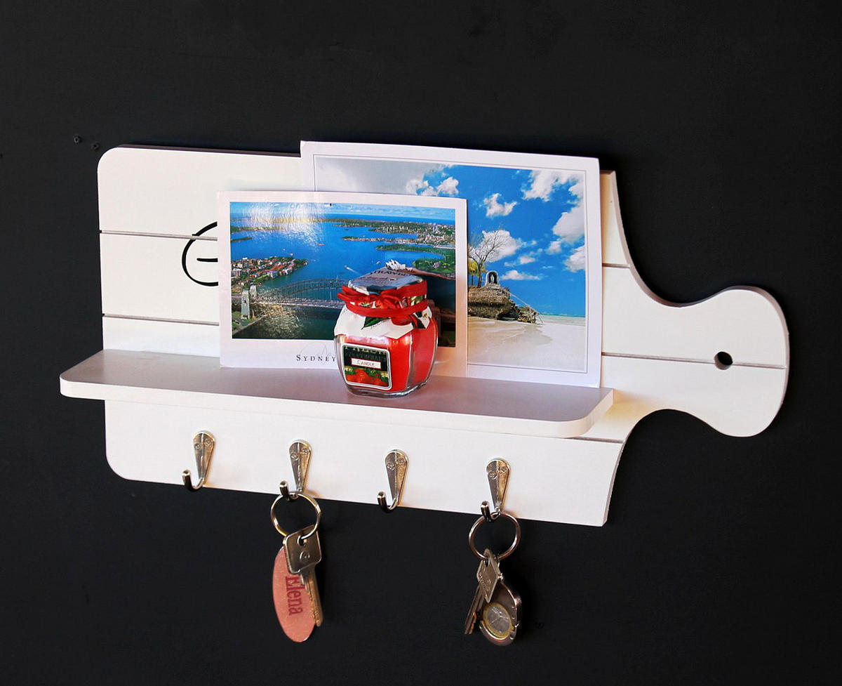 SCHLÜSSELBOARD mit Ablage Schlüsselkasten Memoboard 40cm Schlüsselleiste - Weiß, Holz (40/20/6.5cm)