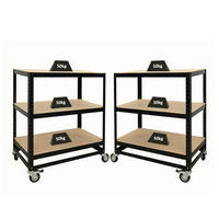 KOMMISSIONIERWAGEN 2er Set BÜFFEL 100x90x50cm 3 Ebenen Fachlast 50kg 2X Lenkrollen & 2X Lenkrollen mit Feststellbremse Schwarz - Schwarz, Metall (180/100/50cm) - PROREGAL