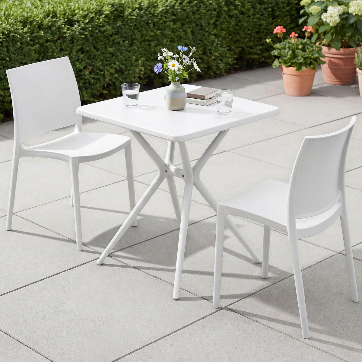 GARTENMÖBEL-SET Greta 2 Stühle 156x72x81cm Kunststoff Weiß Balkonset - Weiß, Kunststoff - DELUKE