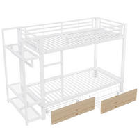 ETAGENBETT 90/200 cm Weiß mit LED-Lichtleiste, Kleiderstange, 2 Schubladen und mehrere Ablageflächen - Weiß, Metall (90/200cm) - Oxeza
