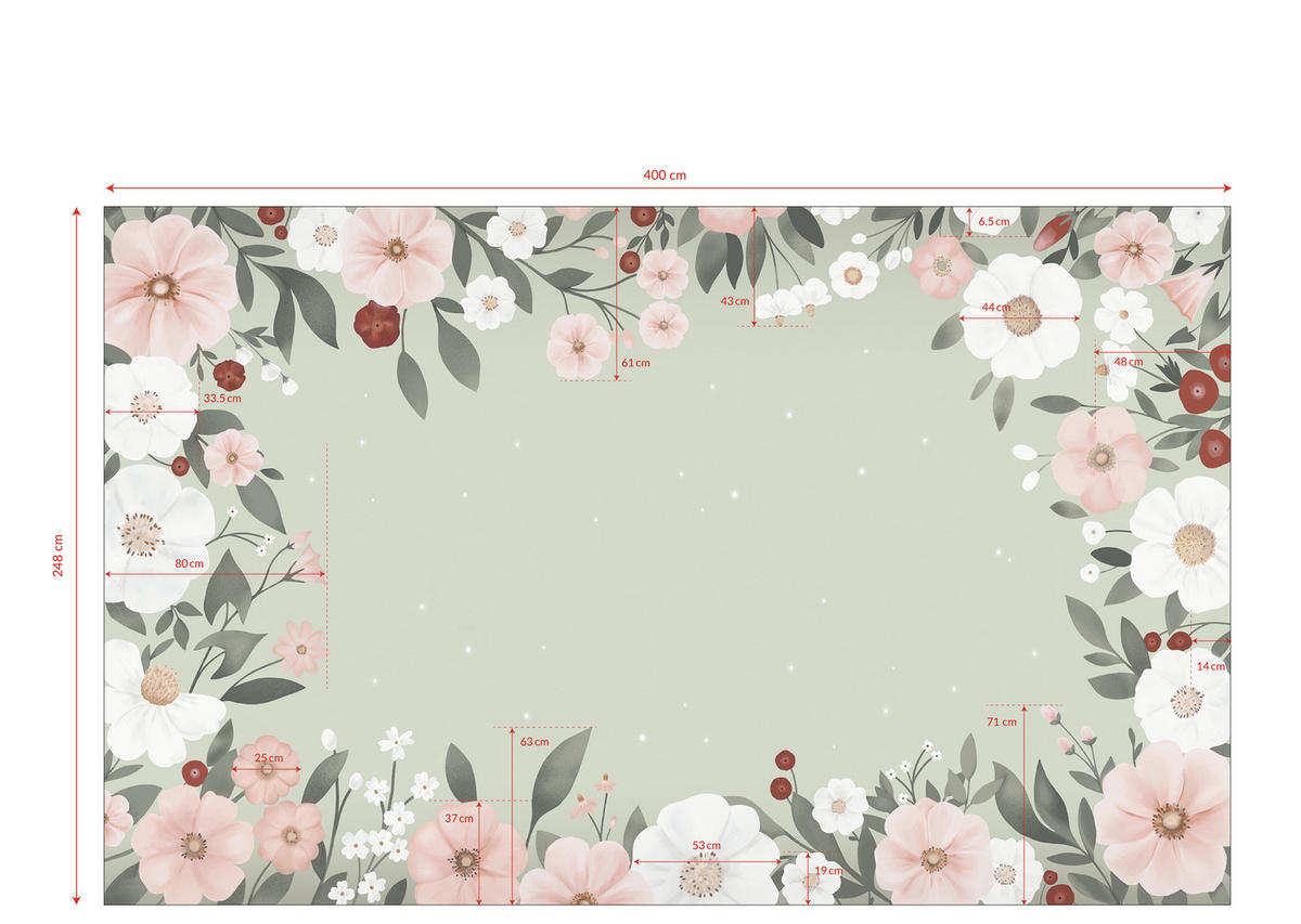 VLIESTAPETE Eden große Blumen 4 m x 2,48 m, grün/rosa - Multicolor, Papier (248/400cm) - Lilipinso