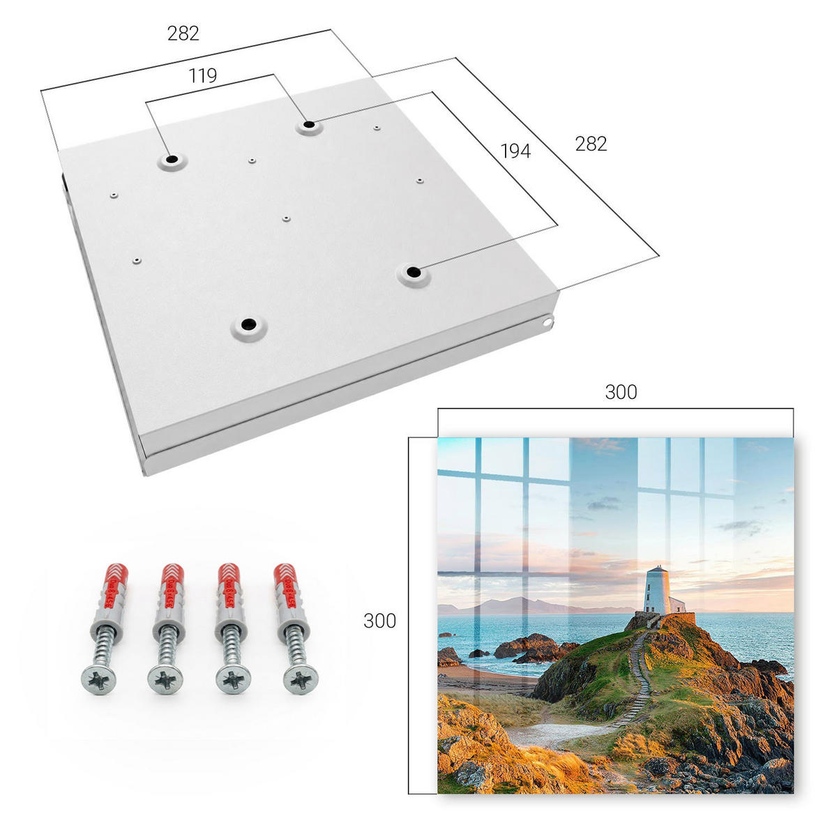 SCHLÜSSELBOX Weiß 30x30 cm – Türöffnung nach rechts - Leuchtturm - Blau, Metall (30/30/5cm) - TULUP