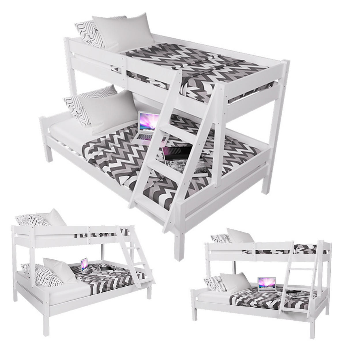 ETAGENBETT Everest Weiß 120x200/80x200 cm - Weiß, Holz (120/200cm) - VitaliSpa