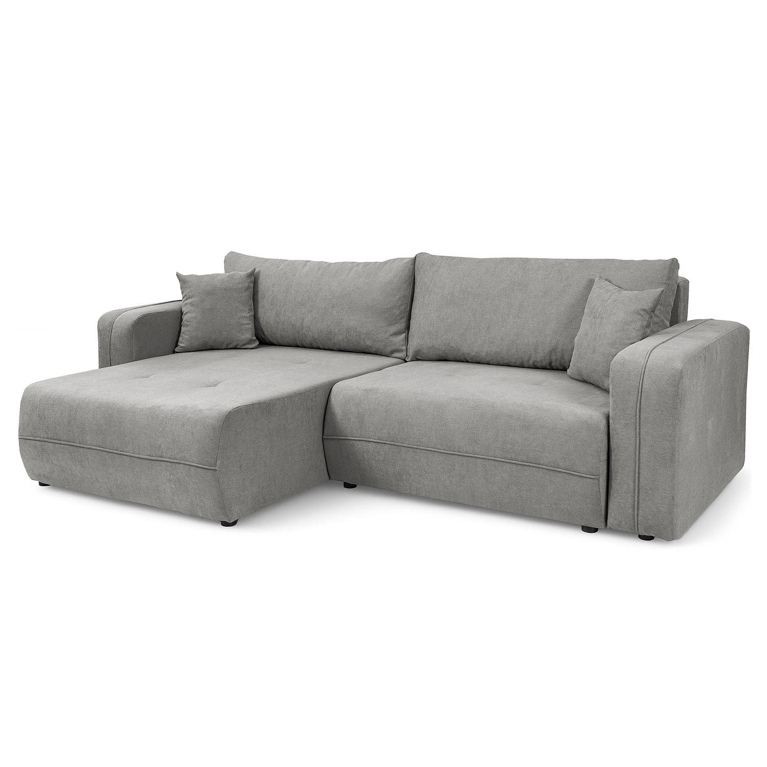ECKSOFA mit Schlaffunktion - 244 cm - Schwarz/Grau, Kunststoff/Textil (244/145cm) - home24