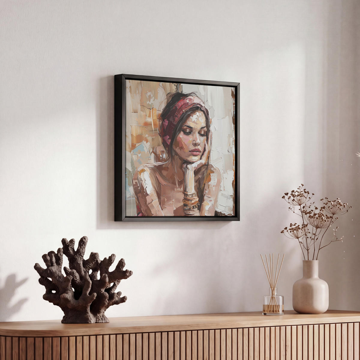 LEINWAND Bilder mit Rahmen - Frau - Lackierung - Porträt - Modern - 20x20 - Altrosa, Textil (20/20cm) - MuchoWow