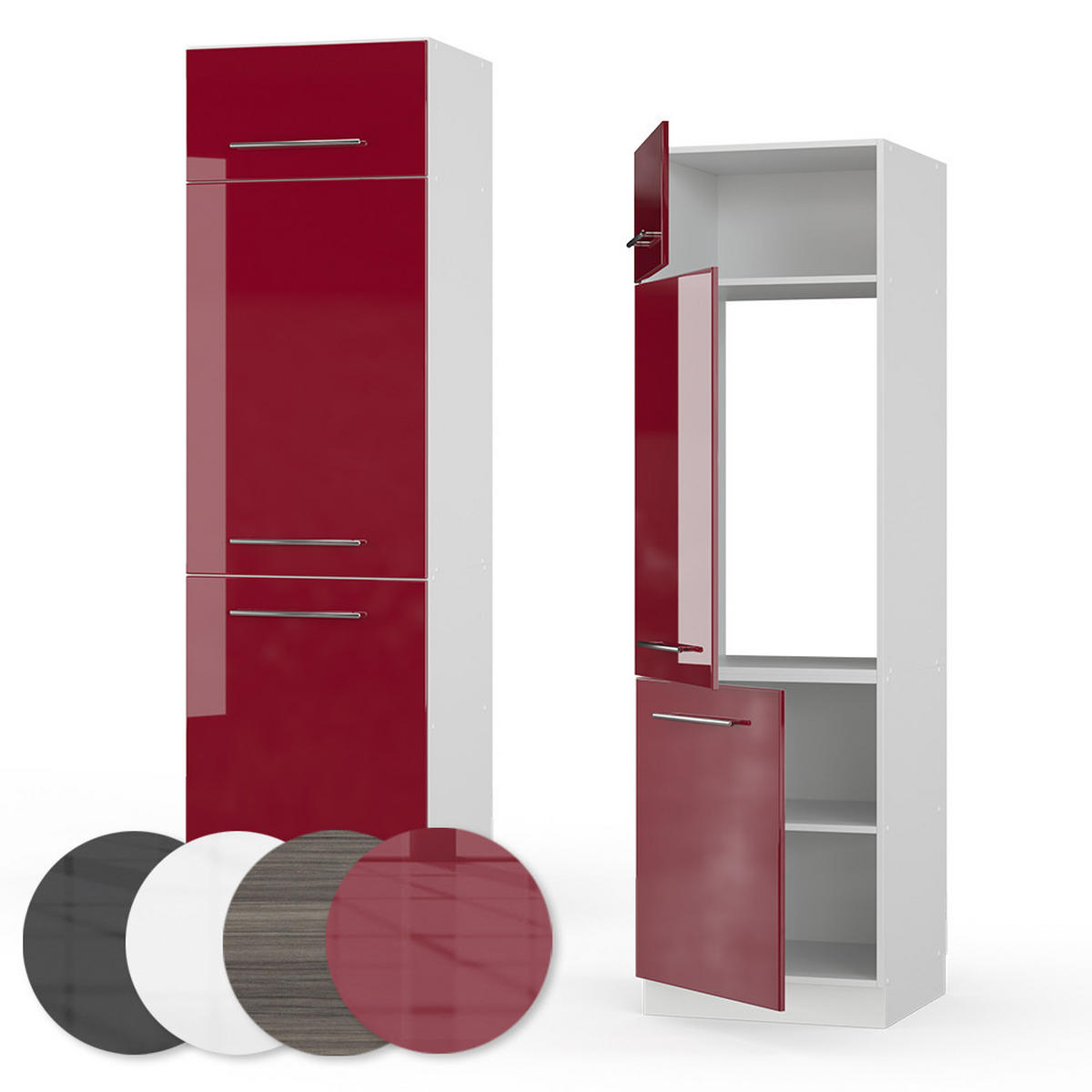 KÜCHENSCHRANK Fame-Line Bordeaux Hochglanz 60 cm - Bordeaux/Weiß, Holzwerkstoff (60/206.8/58.1cm) - Vicco