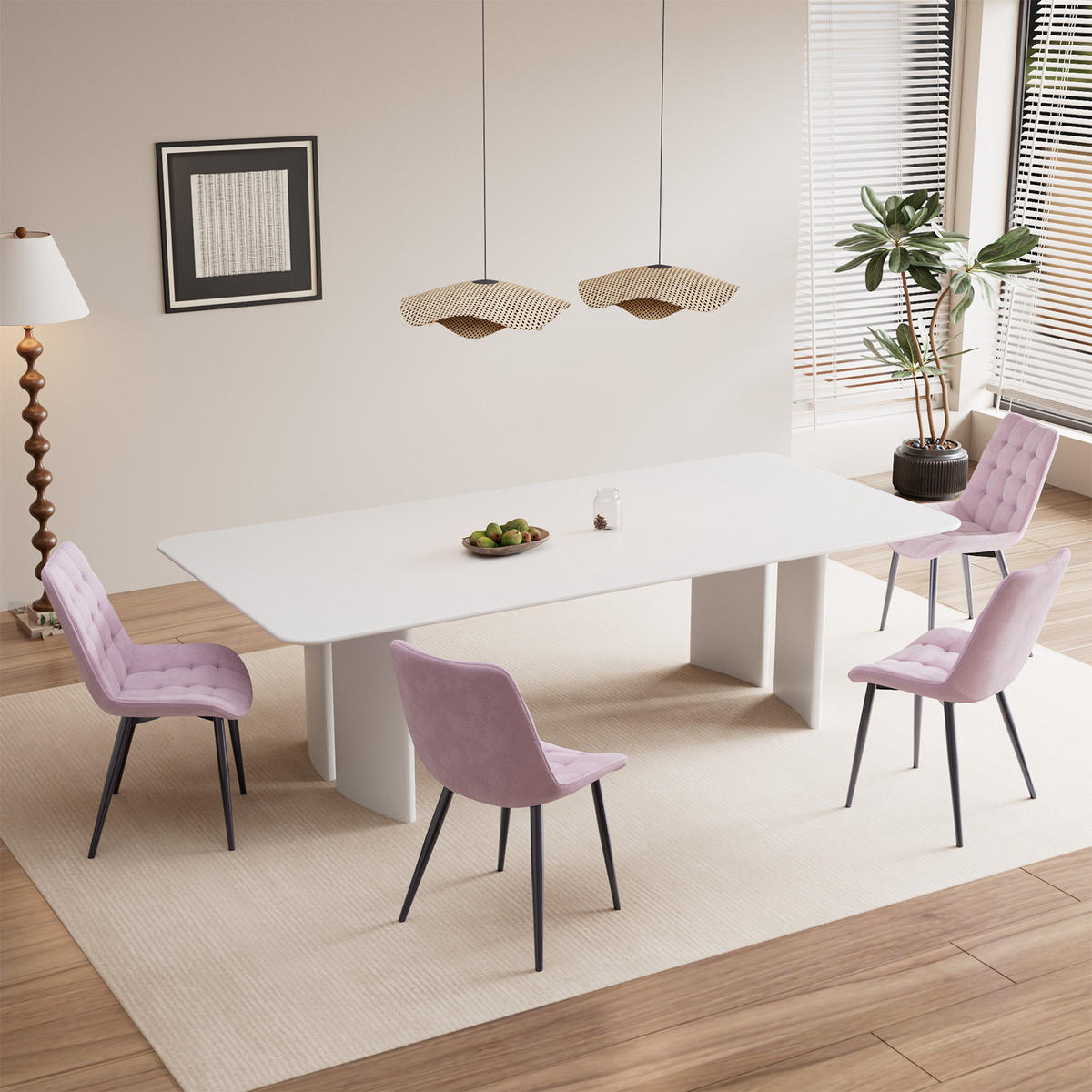 STUHL-SET 4 Stück aus Samt in Modernem Stil-YZ2 - Pink, Textil (53/88/62.5cm) - HOMAVO