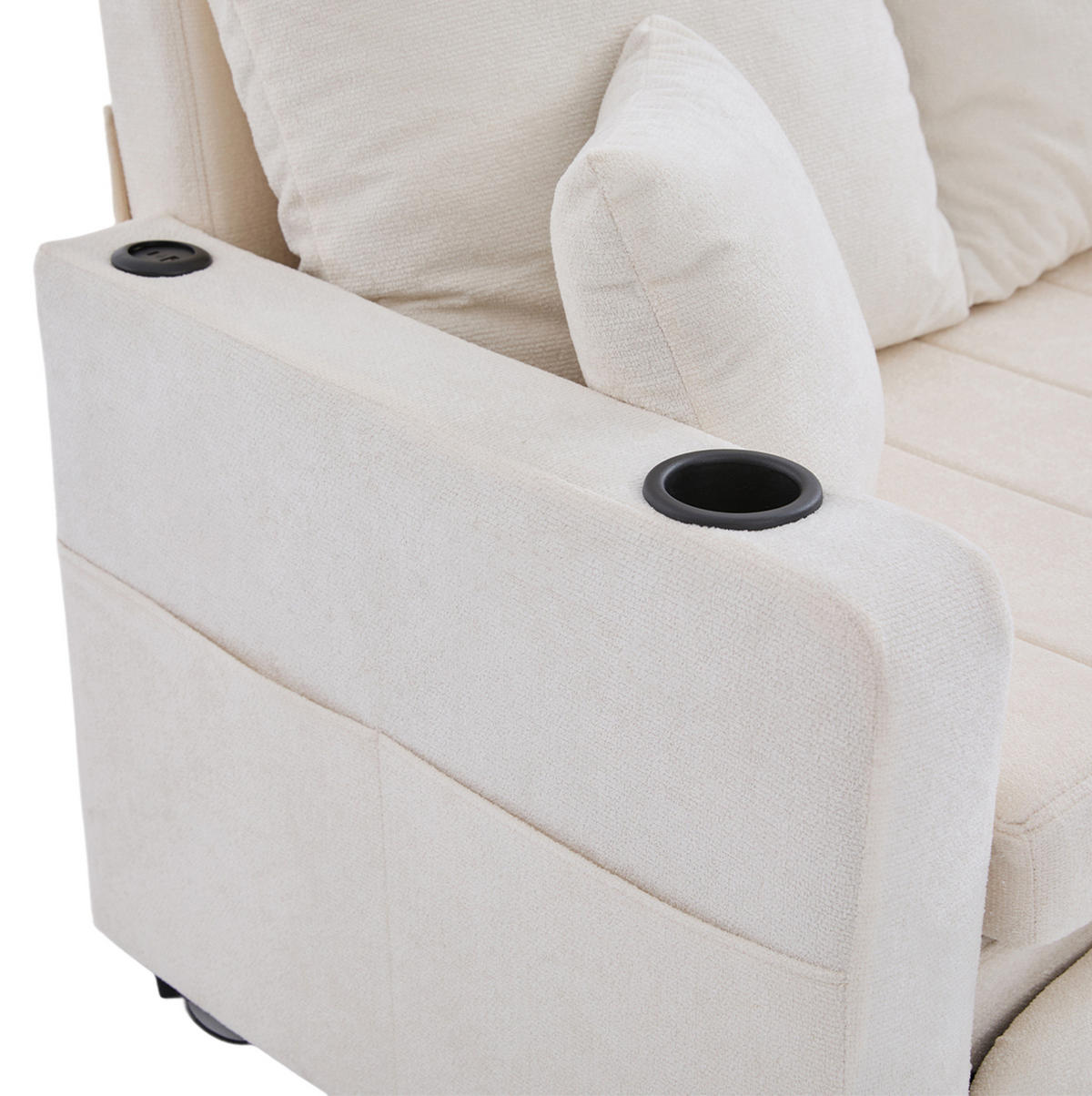 SCHLAFSOFA aus Chenille 139x83x73 cm in Beige mit Schlaffunktion & Seitentaschen - Beige, Textil (139/83/73cm) - Modfu