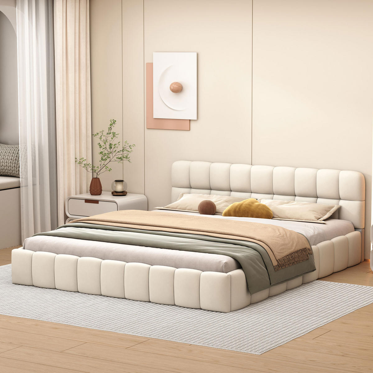 POLSTERBETT 160x200 cm, Beige, Leinen - Beige, Textil/Metall (160/200cm)