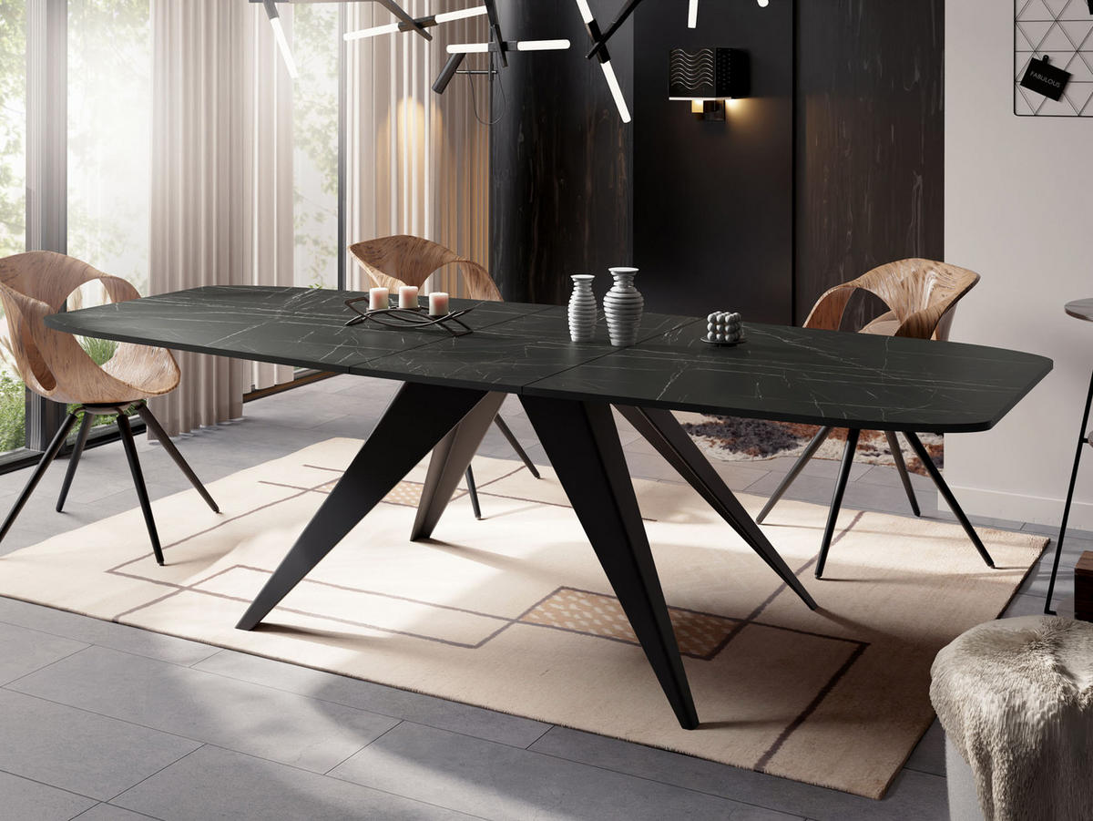 ESSTISCH Foster rechteckig ausziehbar, Marmor Schwarz 160-198/80/76 cm - Anthrazit/Schwarz, Holzwerkstoff/Metall (160/80/76cm) - WFL GROUP