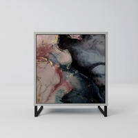 SIDEBOARD GILDED SWIRLS, Grau, 57,5x42x67,5 cm, Schwarze Metall-Rahmenfüße - Multicolor/Schwarz, Holzwerkstoff/Metall (57.5/67.5/42cm) - SpaceRebels