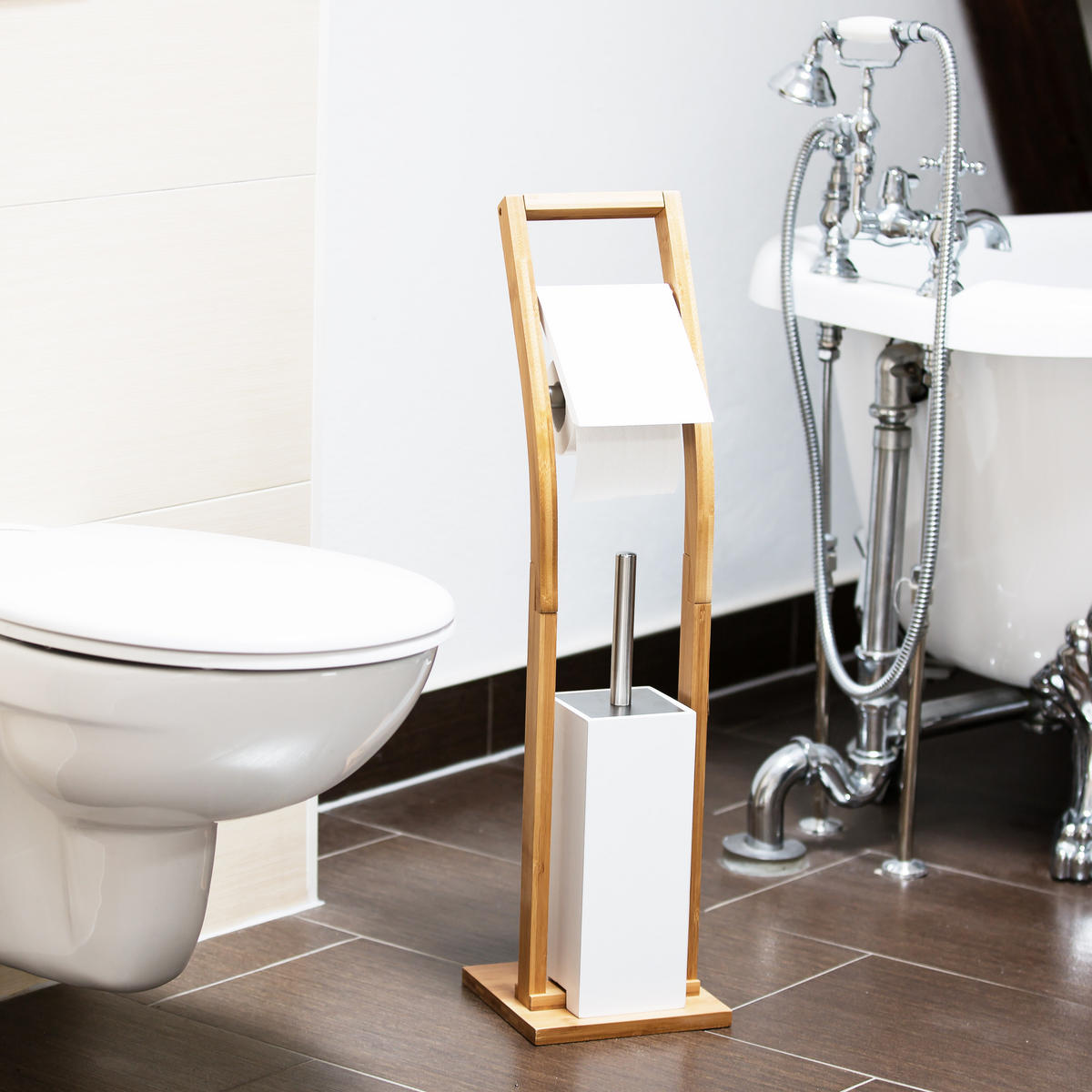 WC Garnitur - Multicolor, Holz/Metall (19/75/19cm) - Relaxdays