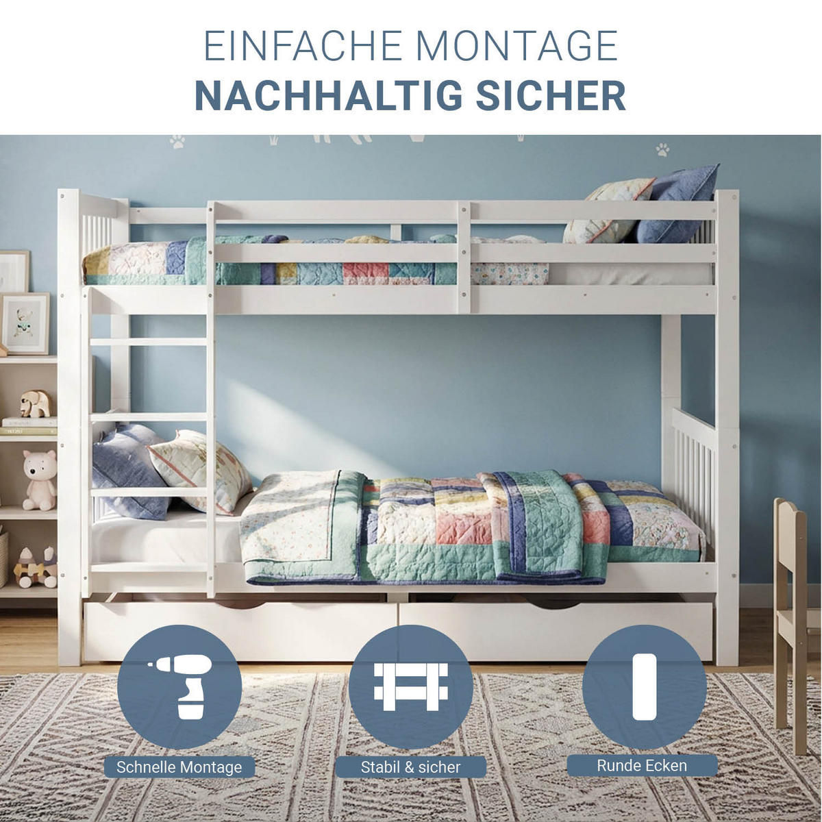 ETAGENBETT mit Bettkästen 90/200 cm Weiß - Weiß, Holz (90/200cm) - Homestyle4u